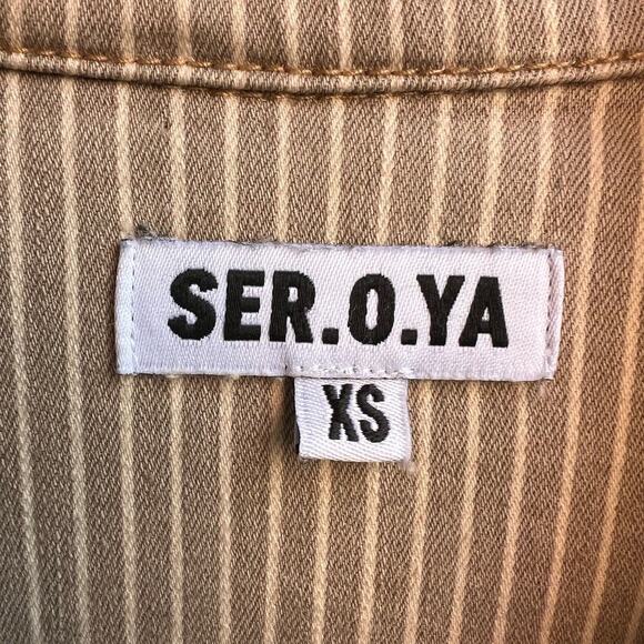 SER.O.YA Kara Beige Stripe Patchwork Oversized Shirt Size XS - Picture 7 of 9